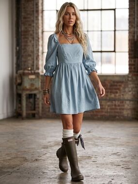 NWT Promesa Denim Tencel Jean Puff Sleeve Mini Dress